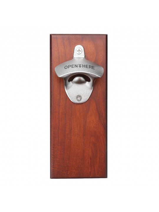 Wooden Bottle Opener Wall Mounted Magnetic Bottle Openers with Cap Catch - Brown