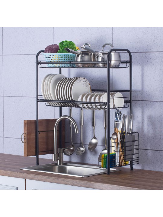 Double Layer Shelf Dish Stainless Holder Steel Sink Drain Rack Kitchen Cutlery Drying Drainer Kitchen Storage Rack - 60cm