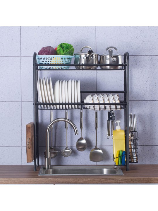 Double Layer Shelf Dish Stainless Holder Steel Sink Drain Rack Kitchen Cutlery Drying Drainer Kitchen Storage Rack - 60cm