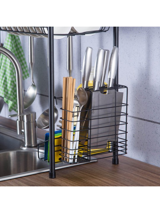 Double Layer Shelf Dish Stainless Holder Steel Sink Drain Rack Kitchen Cutlery Drying Drainer Kitchen Storage Rack - 60cm