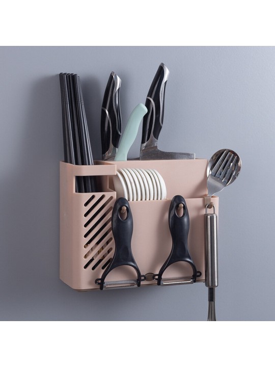 Creative Multifunction Kitchen Storage Organization Drain Chopstick Cage Wall Mounted Spoon Fork Racks Holder - Blue