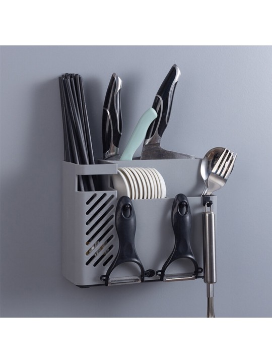 Creative Multifunction Kitchen Storage Organization Drain Chopstick Cage Wall Mounted Spoon Fork Racks Holder - Blue