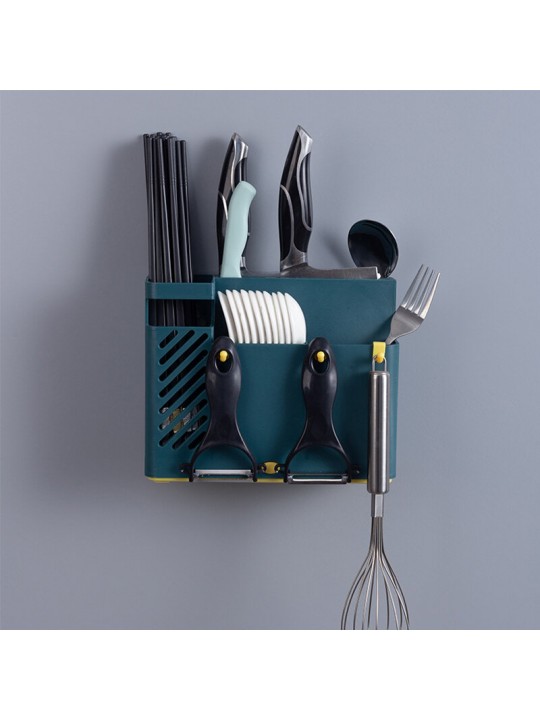 Creative Multifunction Kitchen Storage Organization Drain Chopstick Cage Wall Mounted Spoon Fork Racks Holder - Blue